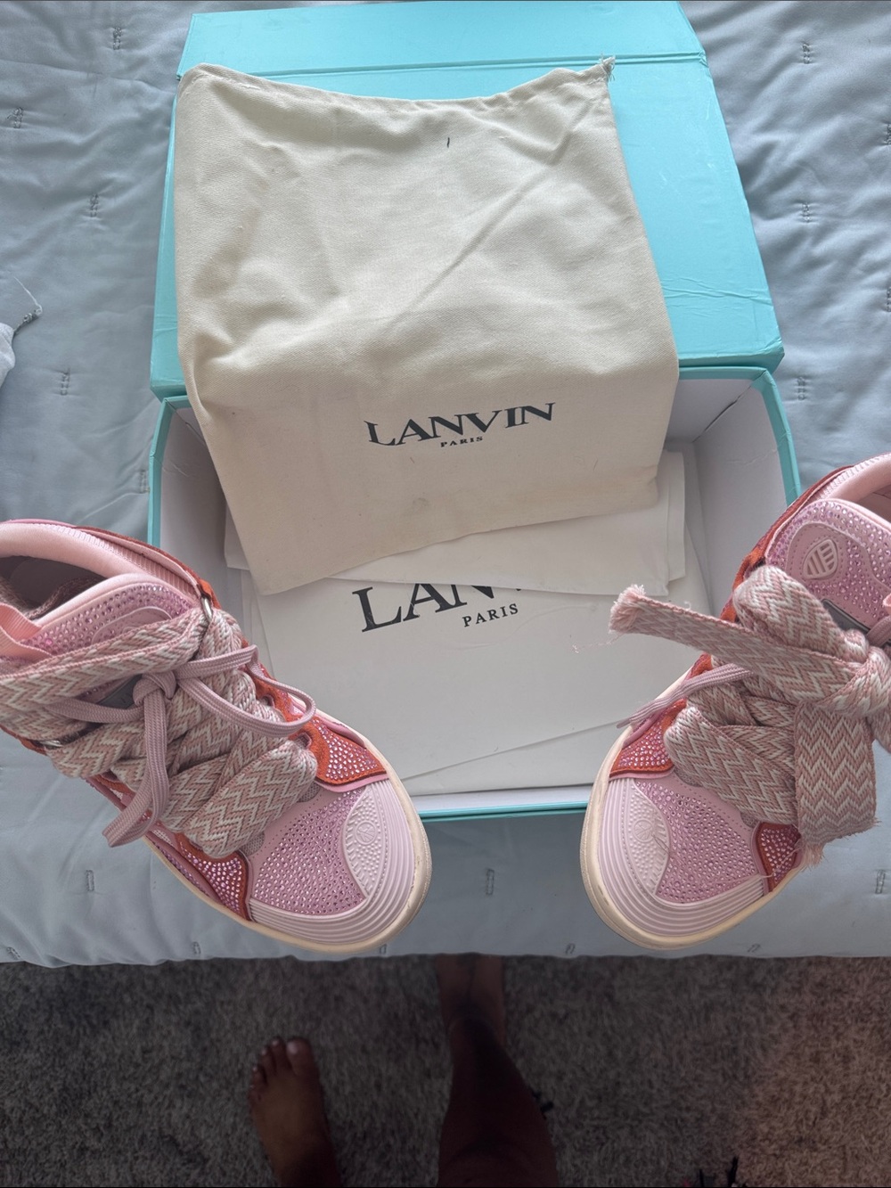 Lanvin ladies Pink & Coral Lace-Up Sneakers